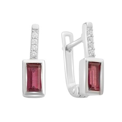 Серебряные серьги с натуральным гранатом 1.17ct, фианитами (2140542)