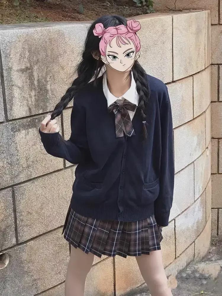 Японский вязаный кардиган JK - однотонный свободный свитер свободного кроя в стиле кампуса на осень/зиму, униформа JK