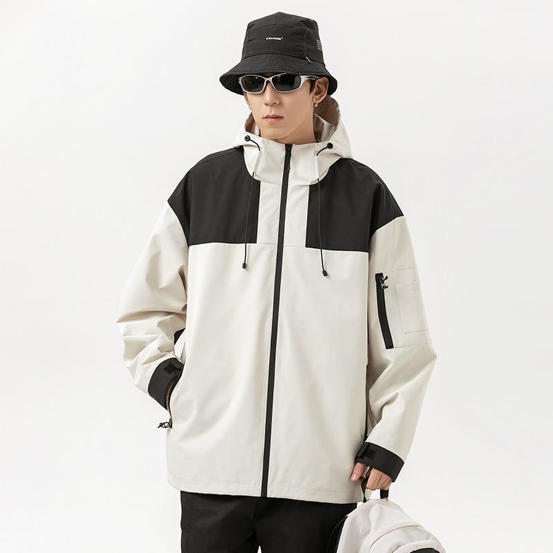Spring and Autumn Tide Hooded Windproof Color Matching Jacket Spring and Autumn Mountain Outdoor Waterproof High Gram Tooling Mountaineering Suit