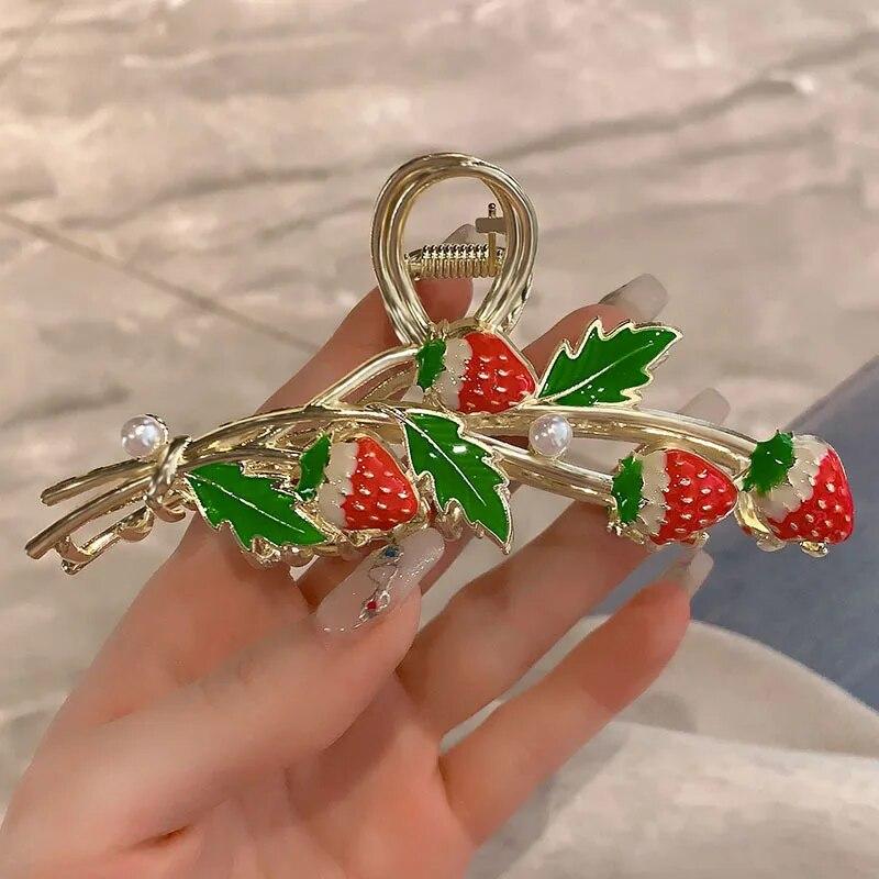 Винтажные бархатные когти для волос с красной розой для женщин, роскошные металлические зажимы, заколки для волос, заколки для волос, новые аксессуары для волос со стразами, головные уборы