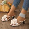 New Square Toe Sandals Flower Women's Heeled Fashion Slippers High Heels 2025 Summer Brand Shoes Designer Chunky Slides Pumps