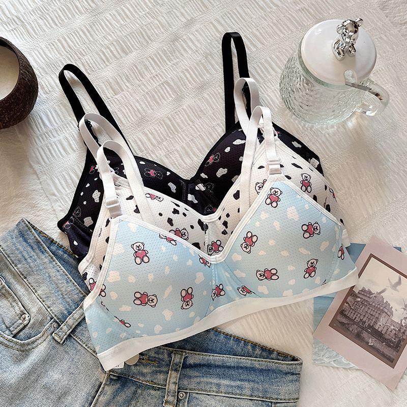 Cute Girls Bras Printed Wireless Push Up Bras Simple Underwear For Girls
