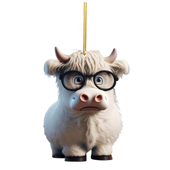 Милый мультяшный хайлендский коровий автомобильный кулон, акриловый художественный ремесленный орнамент, прекрасный автомобиль, зеркало заднего вида, украшение для дома, Рождественская елка, подвесное украшение, подарок