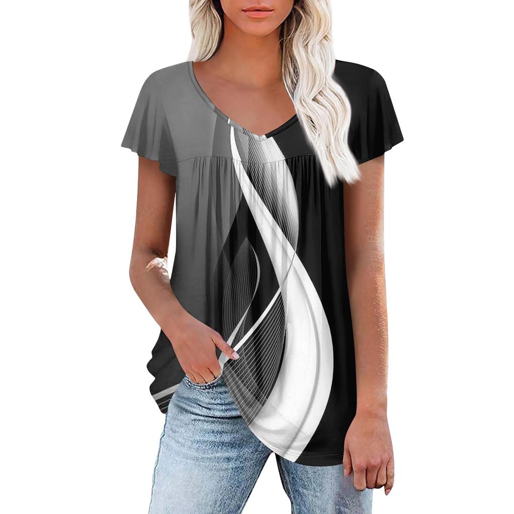 Женские туники, элегантные повседневные летние рубашки с коротким рукавом, цветочные свободные плиссированные топы в стиле бохо