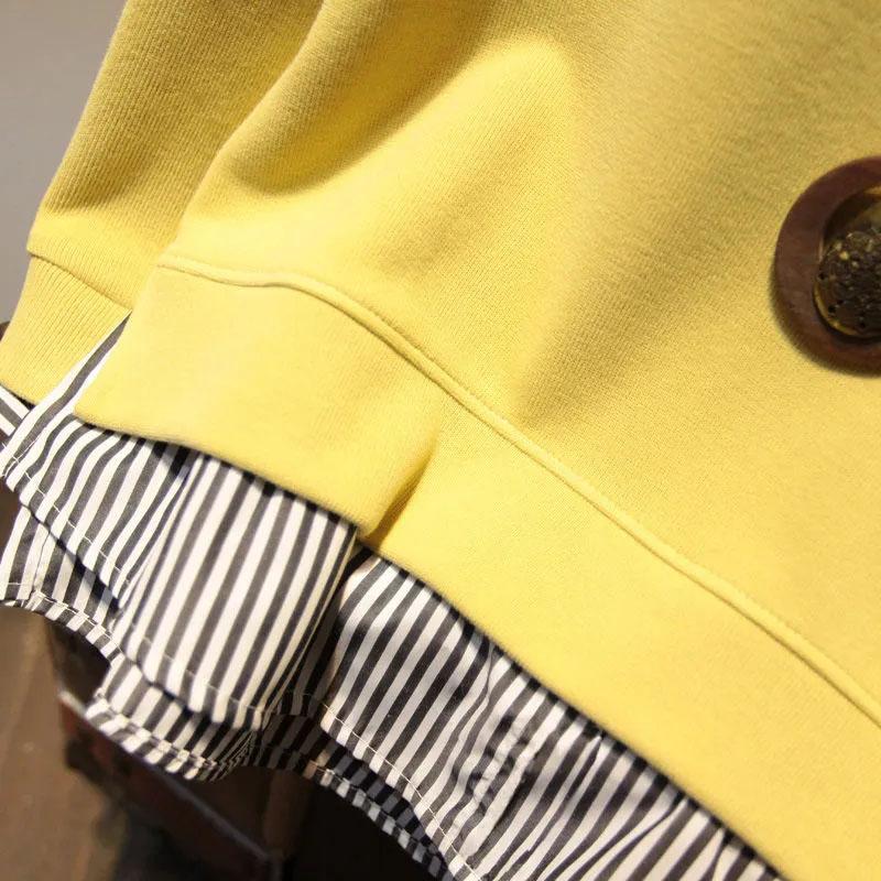 Свободный свитшот, женский осенний искусственный комплект из двух частей в полоску, сотни повседневных топов средней длины с круглым вырезом