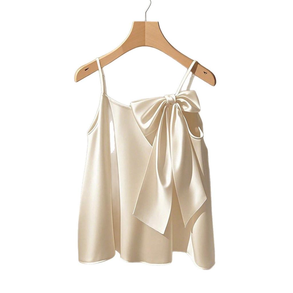Foreign trade new big bow sling simulation silk drape vest backless top large size gentle temperament top