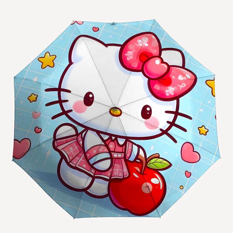 1pc Hello Kitty with Apple Umbrella with Plastic Handle,Suitable for All Seasons Home Travel Outdoor UmbrellaSanlio004