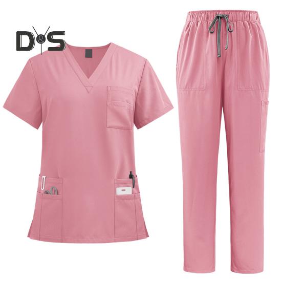 Набор медицинских скрабов, костюм из 2 предметов, функциональные скрабы для медсестер, врачей, топ с v-образным вырезом, брюки для бега, комплект униформы для больничного персонала с 9 карманами