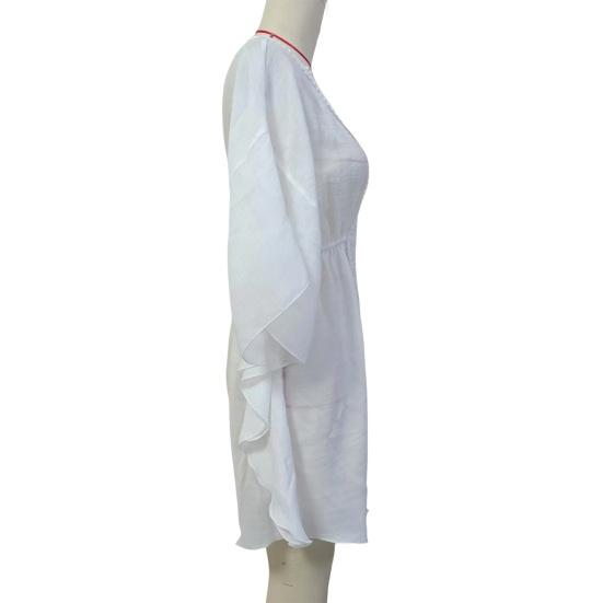 Платье-накидка с V-образным вырезом, рукавами «летучая мышь», вырезом-плиссе, бикини, купальник-накидка с эластичной талией, летняя одежда для отдыха на открытом воздухе