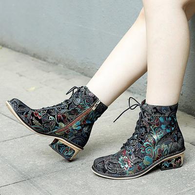 Туфли-лодочки из натуральной кожи на высоком каблуке с тиснением в стиле ретро и ручной росписью, универсальная женская обувь