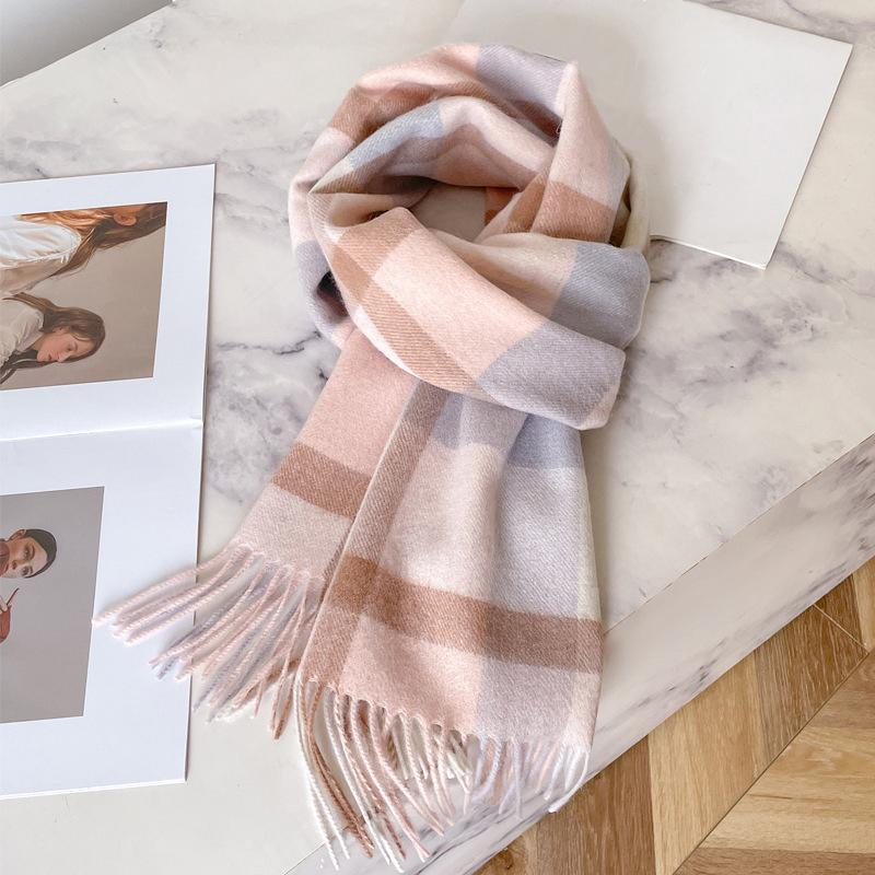 100% Wool Women Winter Scarf Plaid Long Warm Cashmere Scarves Hijab Lady Shawl Wrap Pashmina Bandana Head Scarves Poncho Stoles