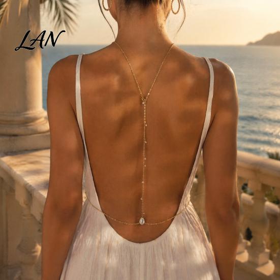 Thin Body Chain Rhinestone Waterdrop Back Chain, Bridal Wedding Backless Dress Backdrop Women Waist Necklace, Adjustable Sexy Jewelry for Tassel