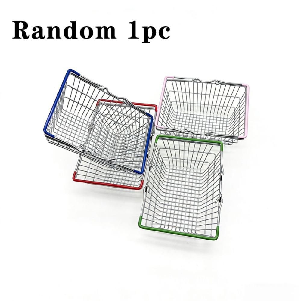 1pc Metal Wire Mini Shopping Basket 2 Sizes Available with Handle Desktop Storage Basket Mesh Desk Organizer Stationery Holder