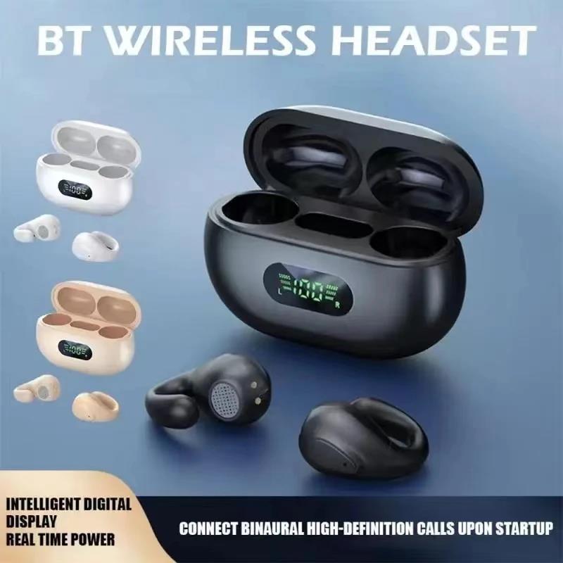 НОВЫЕ Беспроводные наушники TWS Bluetooth 5.3 Наушники с костной проводимостью Дизайн с клипсой для уха Сенсорное управление Светодиодные вкладыши Спортивные гарнитуры