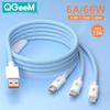 QGeeM 3in1 66W Super Fast Charging Macarone Braided  Data Cable, Suitable for iPhone 11 12  Huawei P30 Xiaomi Android Type C Fast Charging Cable