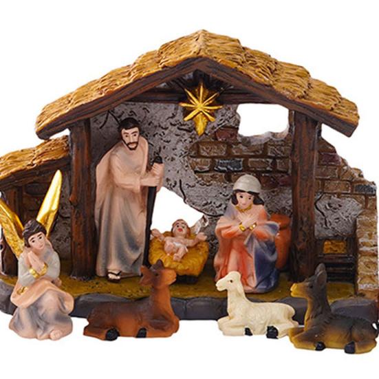 Nativity Scene Set Stable Resin Christmas Manger Figurines for Home Decor Holiday Tabletop Display Gifts