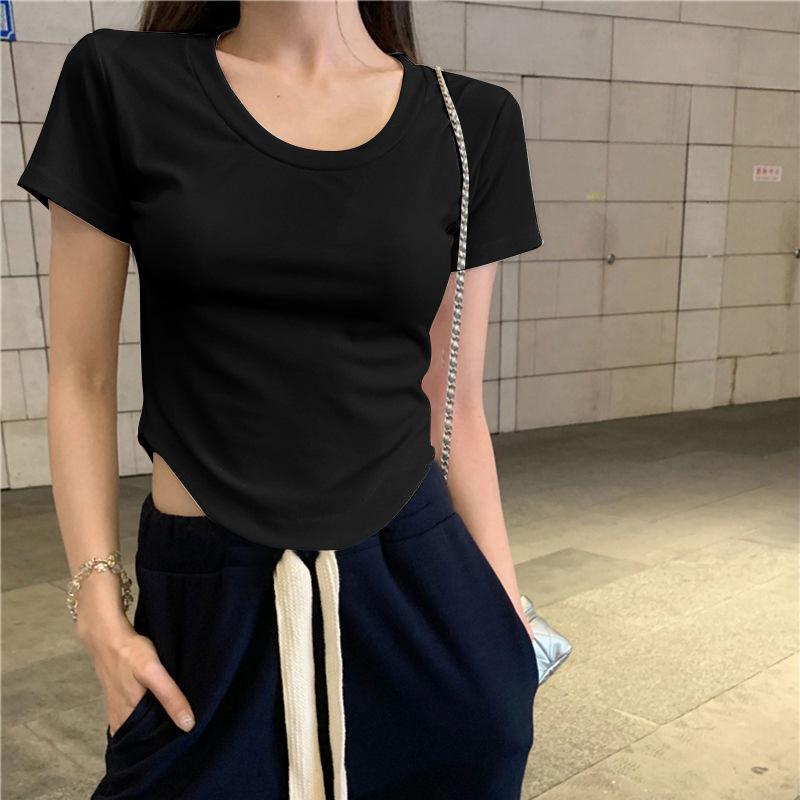 Сексуальная футболка с круглым вырезом и нерегулярным топом с короткими рукавами