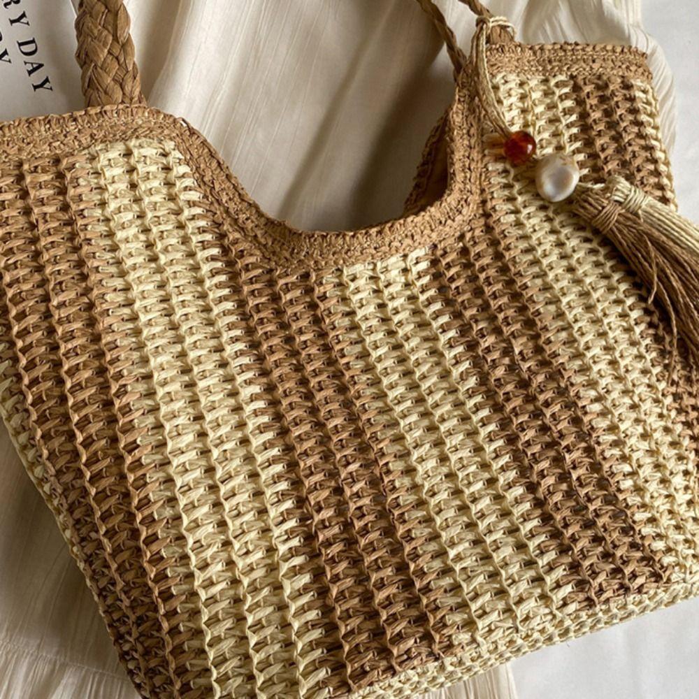 Leisure Striped Shoulder Bag Summer Women's Handbags New Straw Crochet Bag  Ladies/Girls