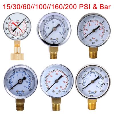 Манометр 15/30/60//100//160/200 PSI и бар для воздуха, газа, воды, топлива, жидкости. Тестер давления воздуха в шинах автомобиля, манометр для шин