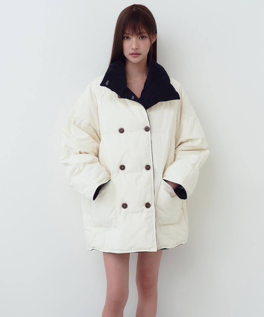 THE GREEN LAB Corduroy Color Block Padded Peacoat [Ivory]