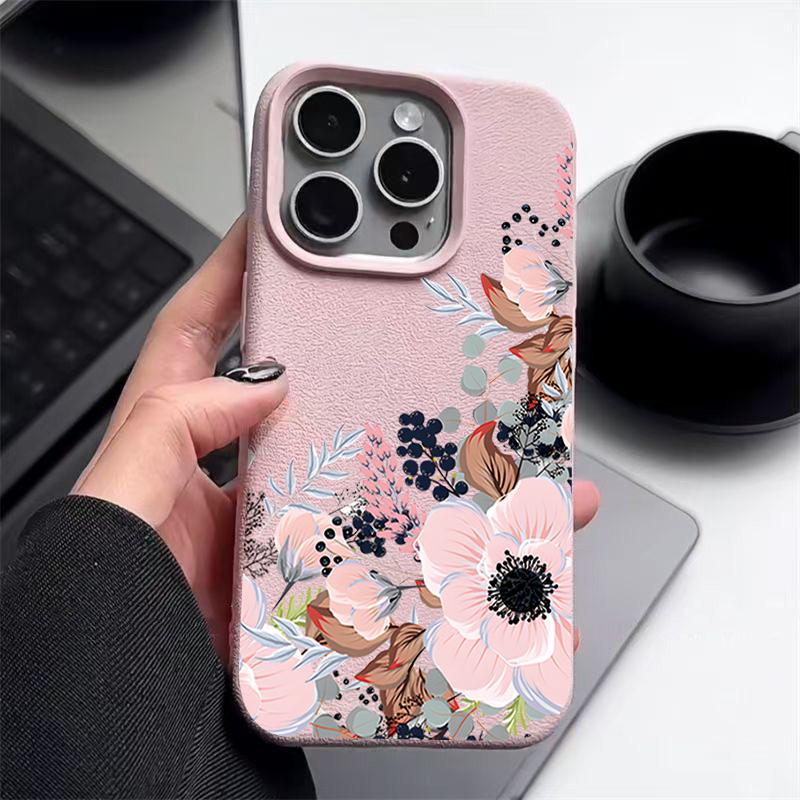 Роскошный чехол для телефона с матовой кожей и цветочным узором для iPhone 16 Pro Max 15 Pro 14 13 12 11, тонкий противоударный мягкий бампер из ТПУ