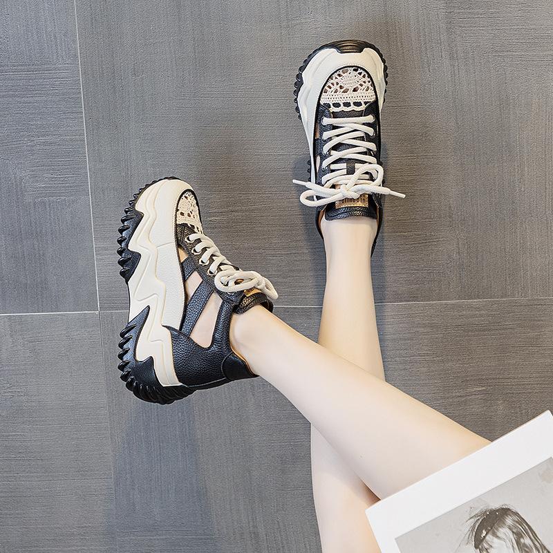 Внутри увеличение 7 см кожаные туфли Daddy женские весенние универсальные туфли на платформе Muffin Rest