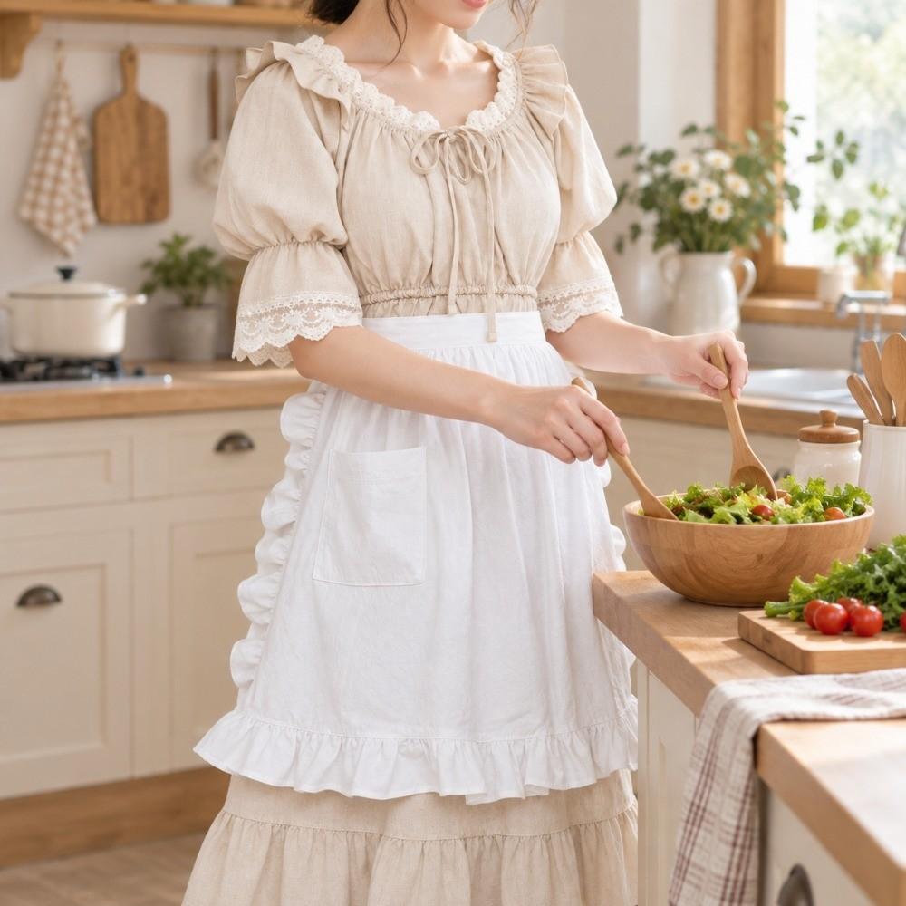 Ruffle Edge Work Apron Cotton Material Short Apron Popular Half Body Apron For Flower Shop