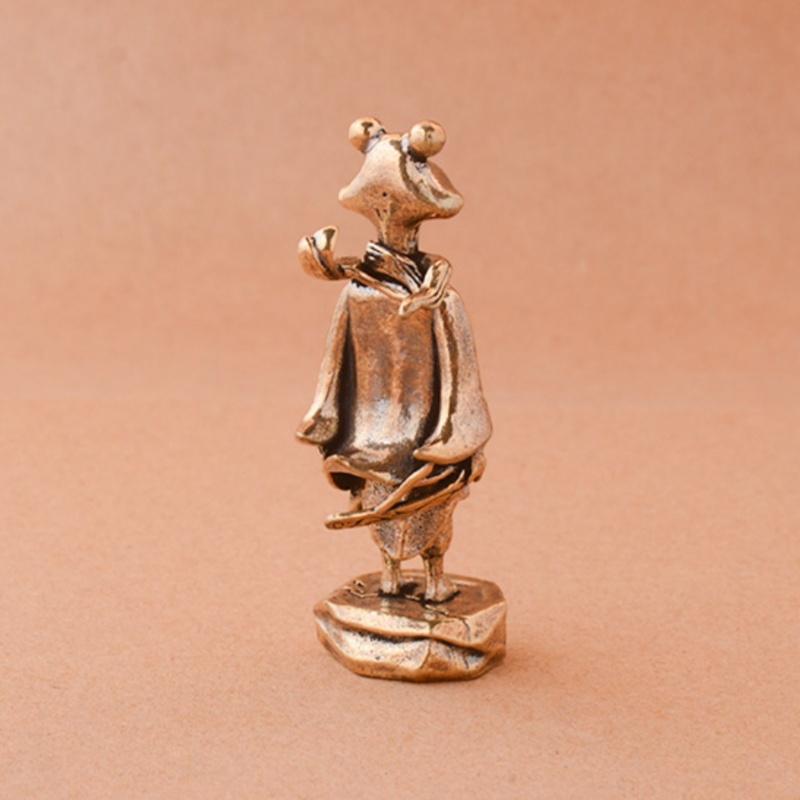 Японский стиль латунная лягушка орнамент мини стоящая лягушка металлическая статуэтка антикварные медные поделки офис дом чай домашнее животное украшения стола