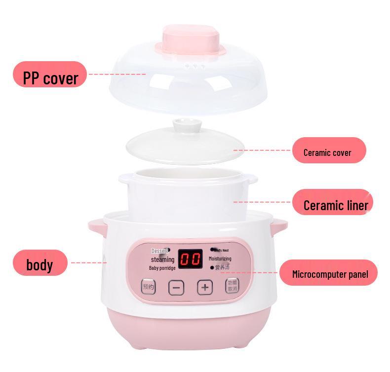 Mini Electric Slow Cooker: Double Boiler Ceramic Stew and Porridge Pot, Perfect for Soups and More.