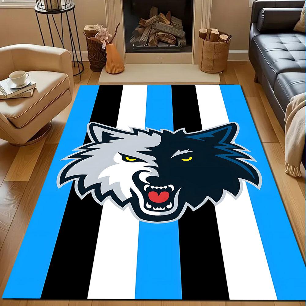 Ferocious Wolf with Blue Striped Background Patterned carpet, non slip mat suitable for living room and bedroom sofas