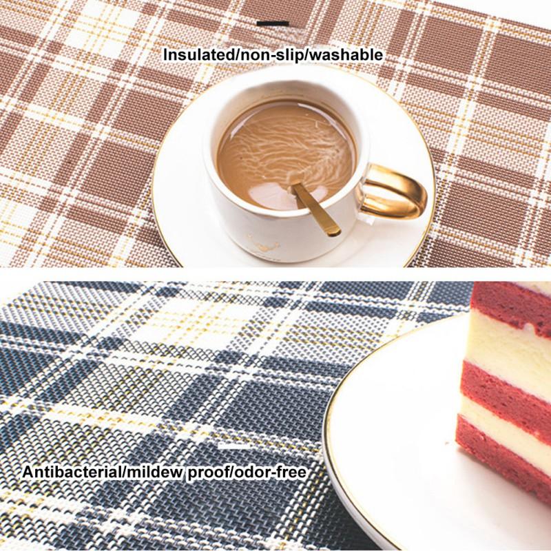 4pcs/set Plaid Placemats Set 45x30cm PVC Non-Slip Heat Insulating Table Mats Rectangular Table Mats Coasters Desktop Decoration