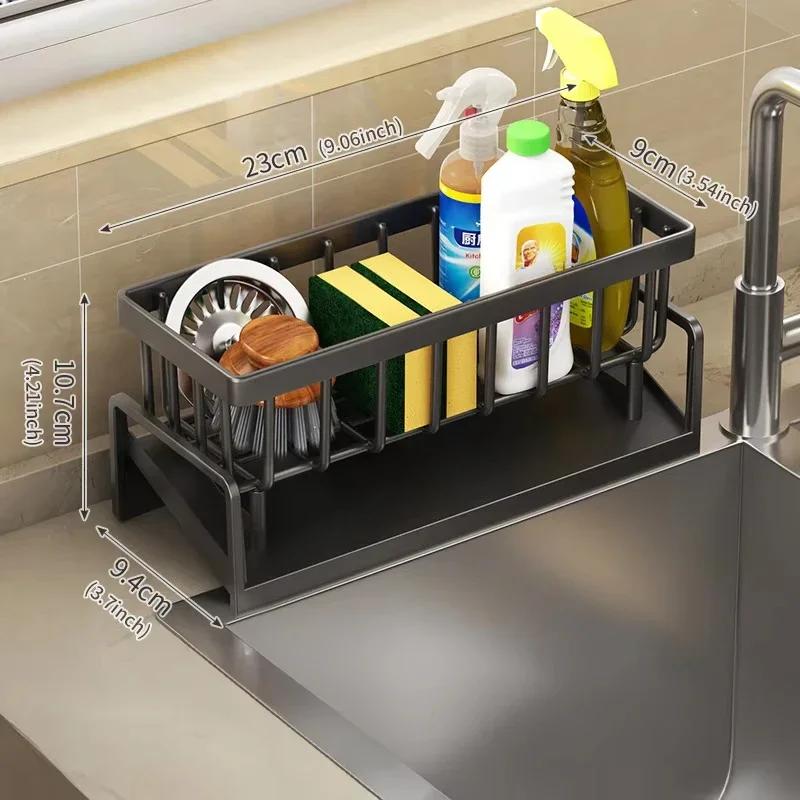 Kitchen Sink Organizer Sponge Holder Dish Cloth Drying Rack with Slanted Drain Tray for Countertop Storage