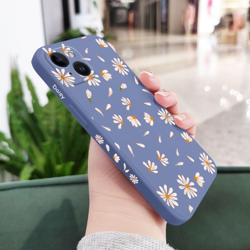Чехол для телефона 'Летающие ромашки' для iPhone 17 17 Air 16 15 14 13 12 11 Plus Pro Max Min Жидкий силиконовый чехол