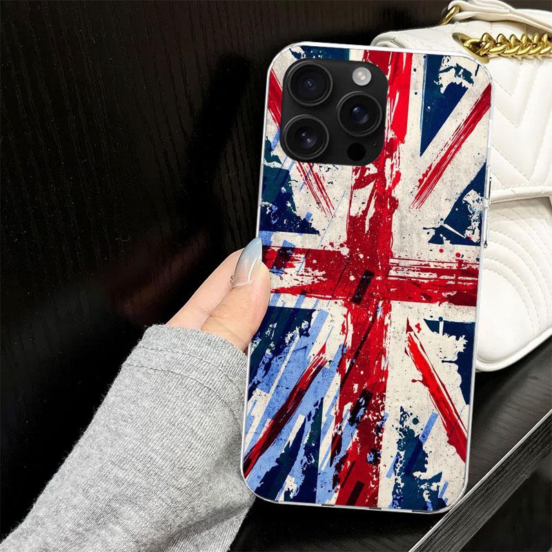 Чехол Union Jack Флаг Англии Великобритании для iPhone 17 Air 16 16E 15 14 11 Pro Max Мягкая крышка для телефона 12 13 Mini 7 SE 2020 8 Силикон Черный
