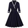 Women Dress Cotton V Neck Long Sleeve Swing Vintage Dresses Evening Party Cocktail Night Going Out Business Day Casual Wear Size S-4XL