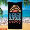 Vintage Distressed Beach Vibes Sunset Wave Lettering Beach Towel Quick Dry Microfiber Towel For Retro Summer Beach Pool