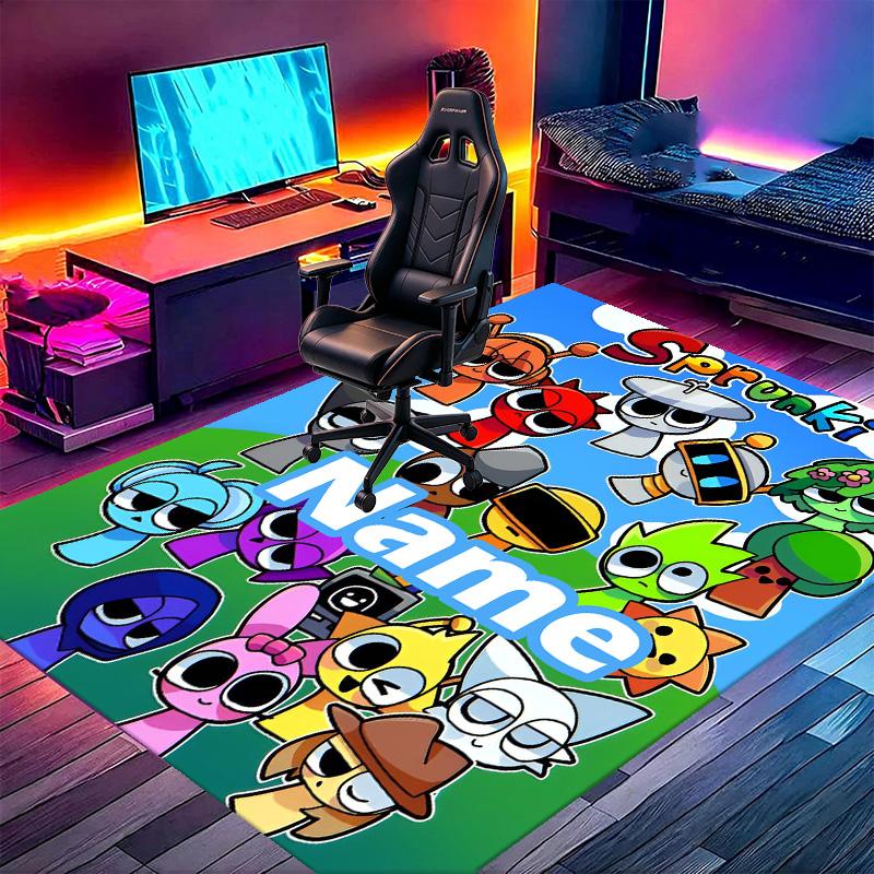 Custom Name Personalized Sprunki Game Print Carpet, Versatile Home Decor Rug, for Playroom, Apartment, Balcony, Entryway, Hallway Gift