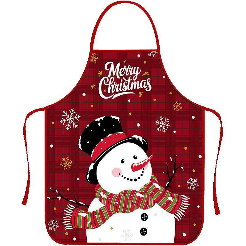Christmas Printed Apron, Red Snowman Reindeer Kitchen Cooking Apron, Holiday Party Decor Bib for Women Men