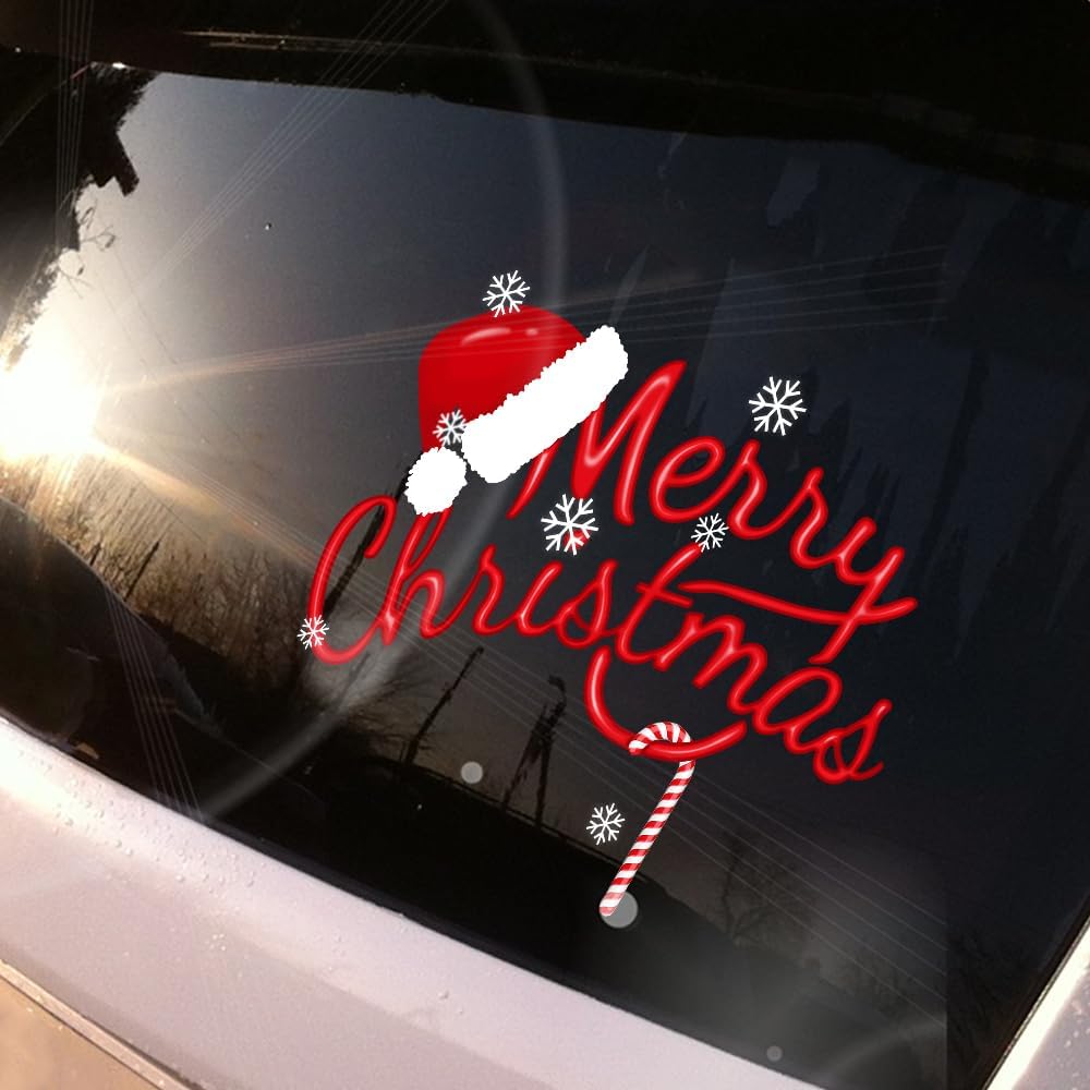 Merry Christmas Winter Decals, Car Stickers, Holiday Wall Window Clings, Decorations Accessories (Hat Merry Christmas)