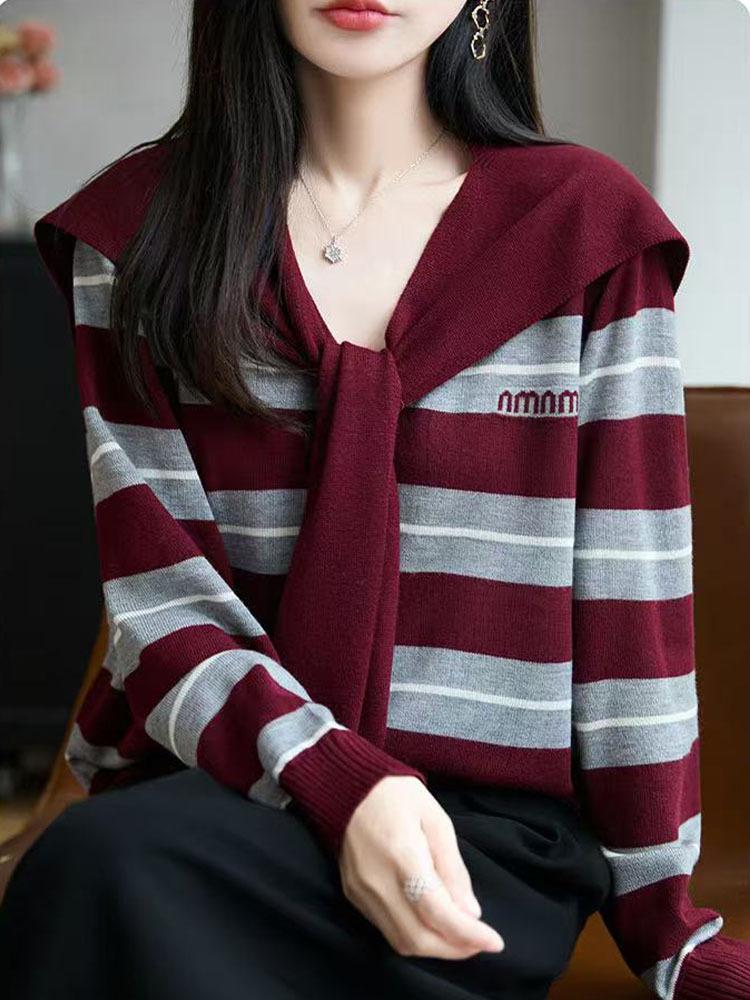 Women's Striped Wool Sweater Scarf – Autumn Winter Retro Lazy Style Coat
