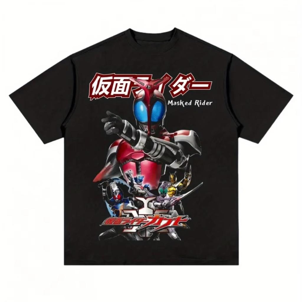 Kamen Rider Jiadou King Printing Mens Summer Casual Breathable Pure Cotton American Short sleeved Mens and Womens Streetwear