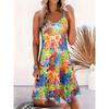 Tropical Plants Print Backless Cami Dress, Vacation V-neck Sleeveless Beach Dress, Women's Clothing