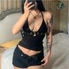Y2k Bandage Crop Top Black Backless Top Lace Up Cute Party Beach Summer Sweats Women Retro Basic Mini Vest Punk