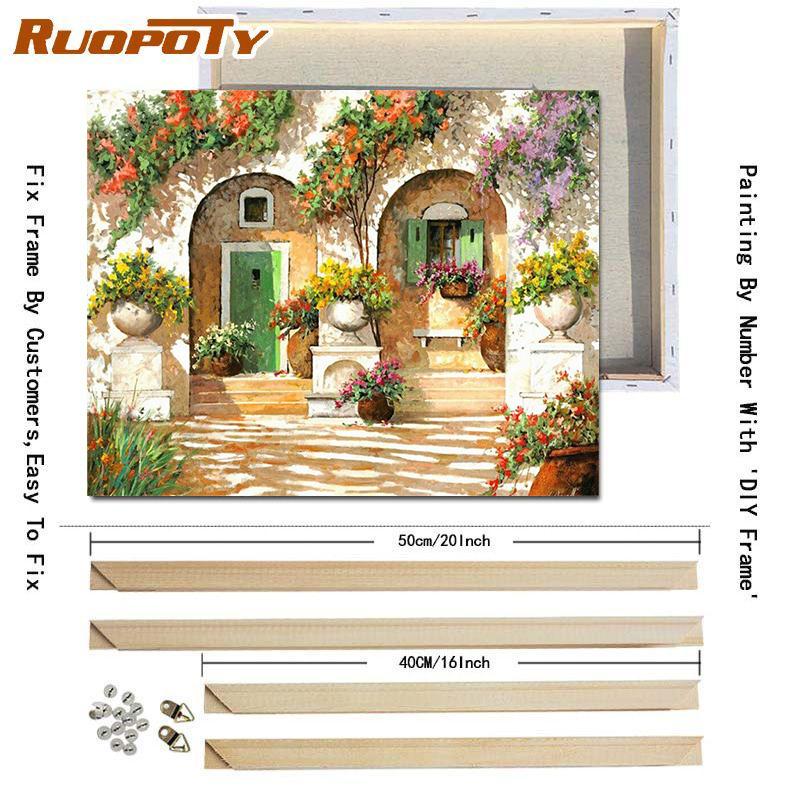 RUOPOTY Раскраска по номерам Городской пейзаж для гостиной на холсте Уникальный подарок Акриловая картина по номерам Дом