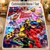 Flannel BlanketMiraculous Ladybug Custom Name Text Personalized Soft Warm Throw Blanket Home Decor Gift