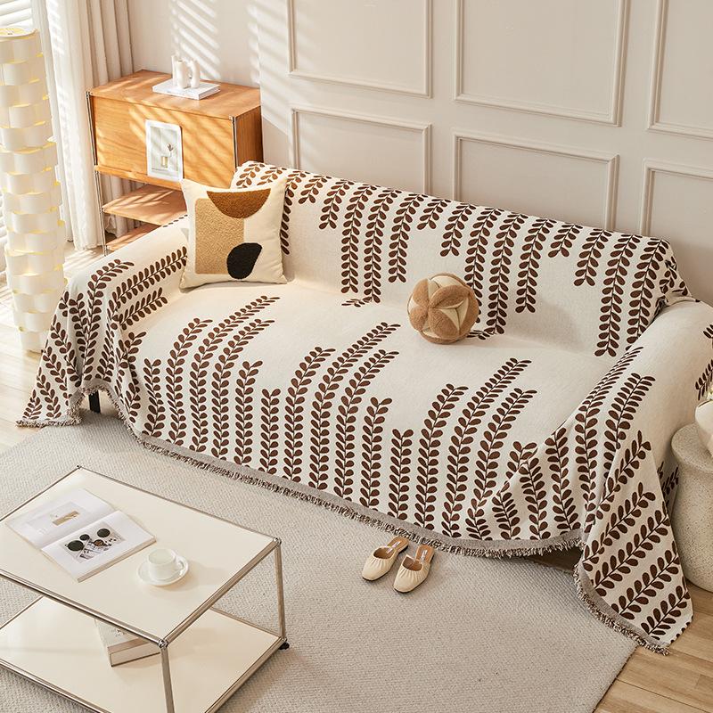 Non Slip Chenille Sofa Cover with Leaf Pattern All Season Elegant Sofa Protector
