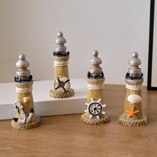 Деревянная фигурка маяка в деревенском стиле Yousheng, Морская скульптура маяка для пляжа, Ручная работа, Прибрежное настольное украшение для камина, книжной полки