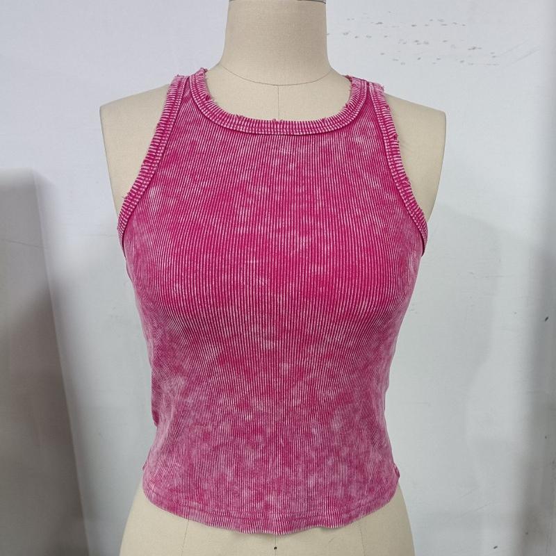 Fashion Neck Solid Casaul Round Tank Top Women Sleeveless Slim Fir Sports Summer Tanks Camis Women Simple Street Y2k Vest Female Clothing 24462
