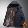 Thickened Fleece-Lined Men's Cotton Coat Hooded Jacket Versatile Casual Mid-Length Warm Cotton-Padded Coat for Middle-Aged And