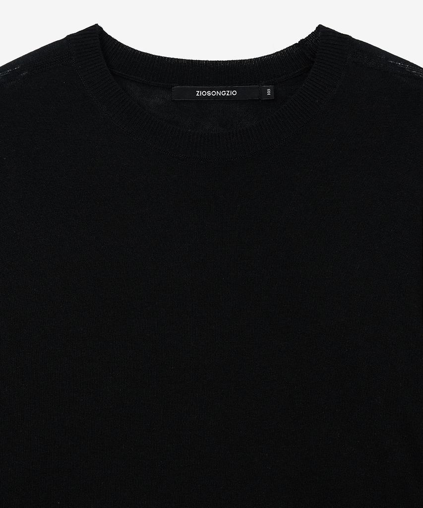 ZIOSONGZIO Silk Blend Whole Garment Crew Neck Black Zi2Kt202Bk